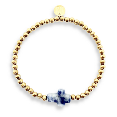 Gemstone Cross - Cloudy Blue Spot Jasper - Gold