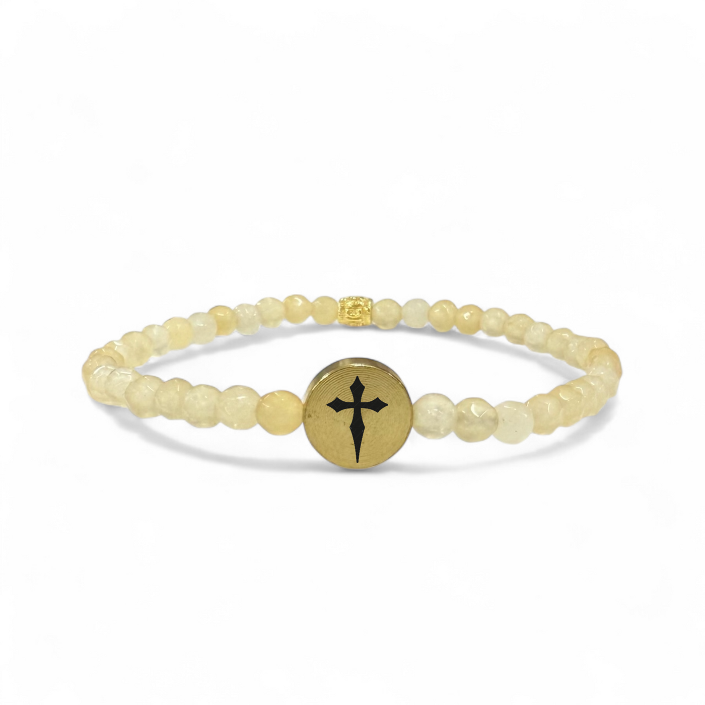 Cross Engraved Round Charm - Pale Amber