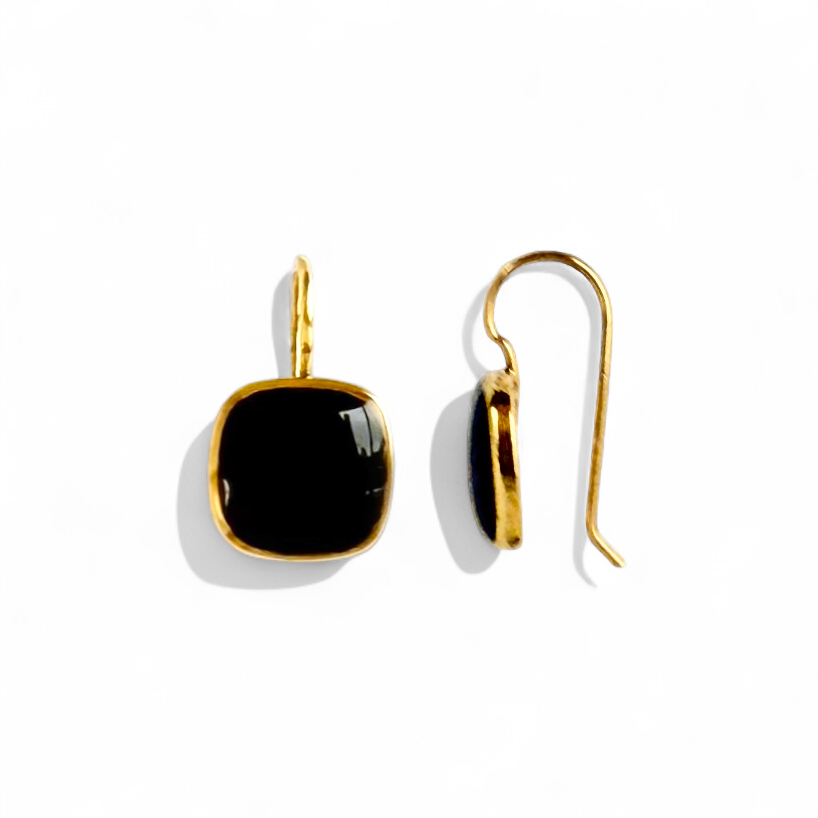 Square Drop Earrings - Black - Gold