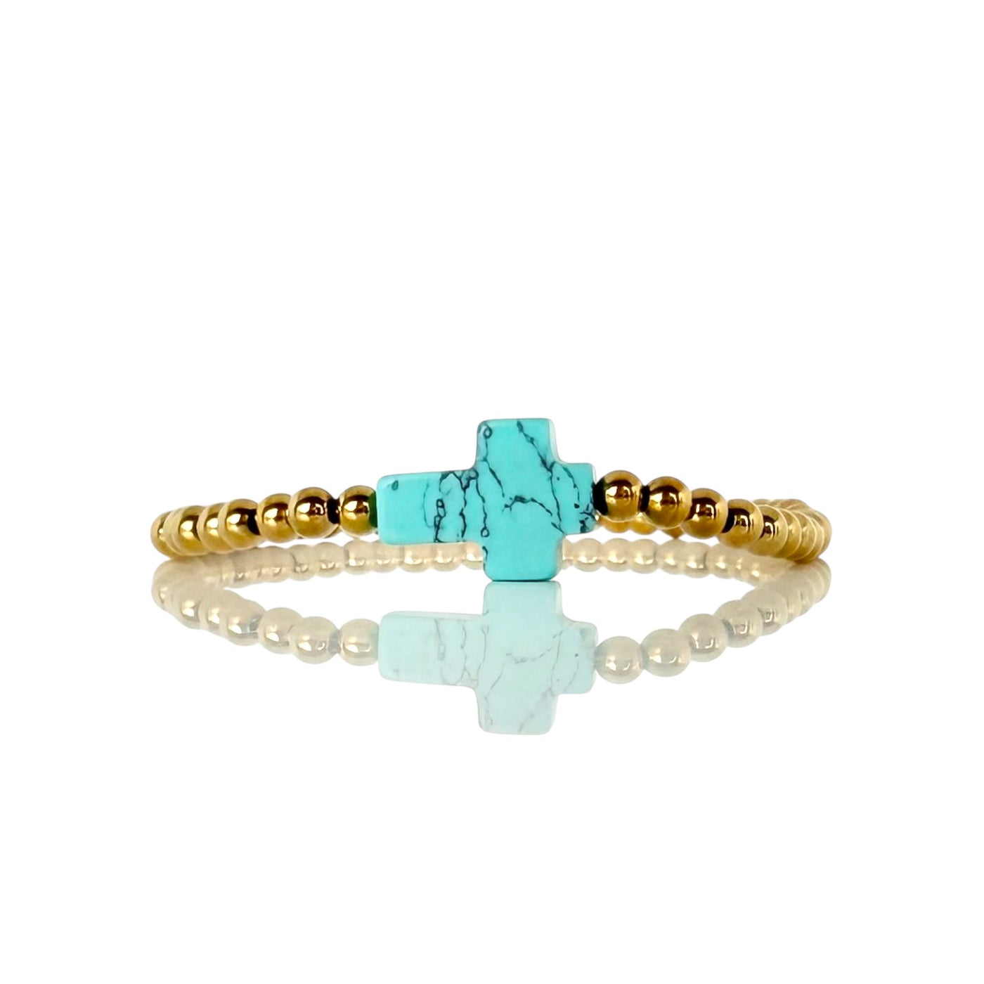 Cross Gemstone - Light Turquoise - Gold