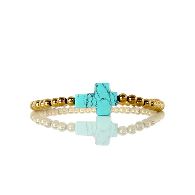 Cross Gemstone - Light Turquoise - Gold