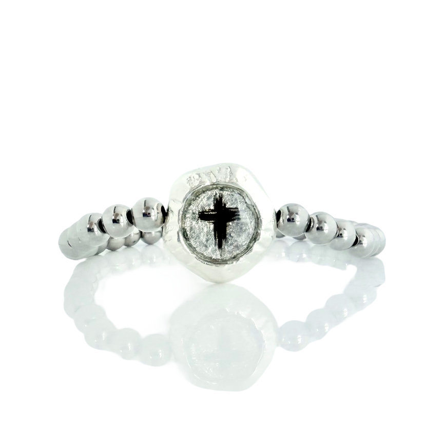 Circle Etched Metallic Cross - Silver
