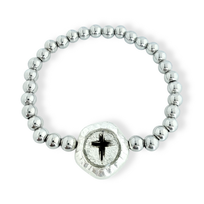 Circle Etched Metallic Cross - Silver
