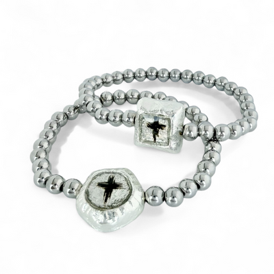 Circle Etched Metallic Cross - Silver