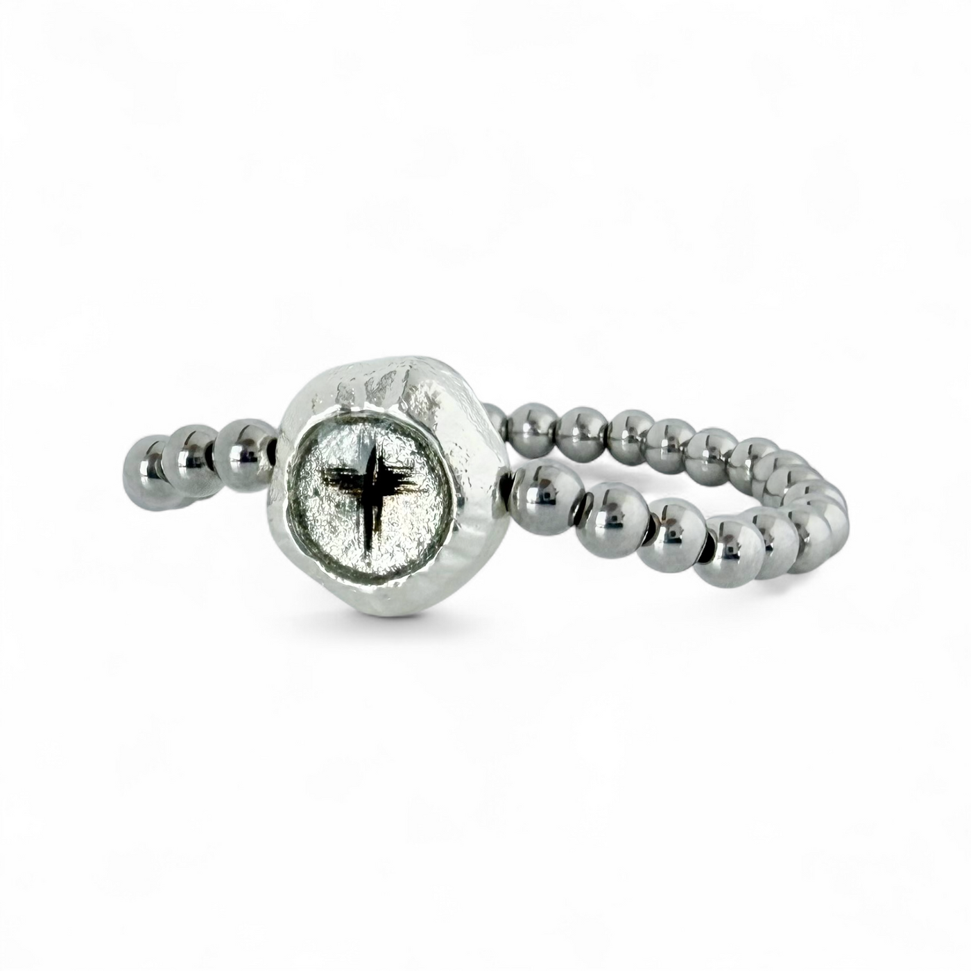 Circle Etched Metallic Cross - Silver
