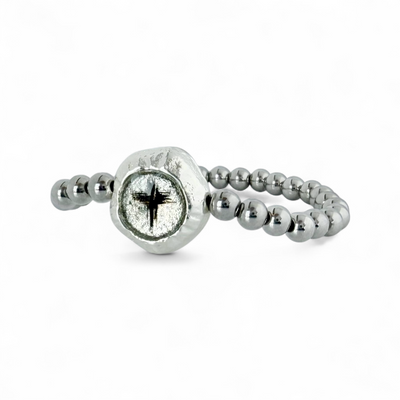 Circle Etched Metallic Cross - Silver