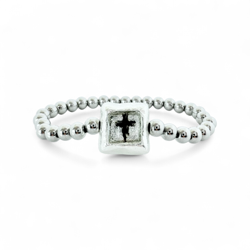 Square Etched Metallic Cross - Silver