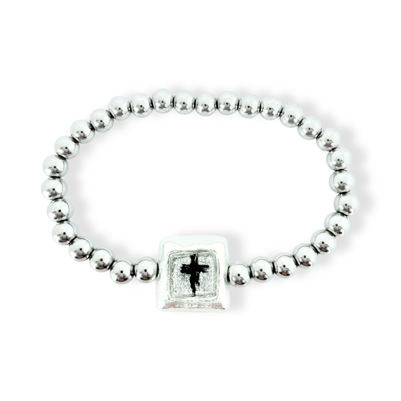Square Etched Metallic Cross - Silver