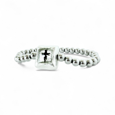 Square Etched Metallic Cross - Silver
