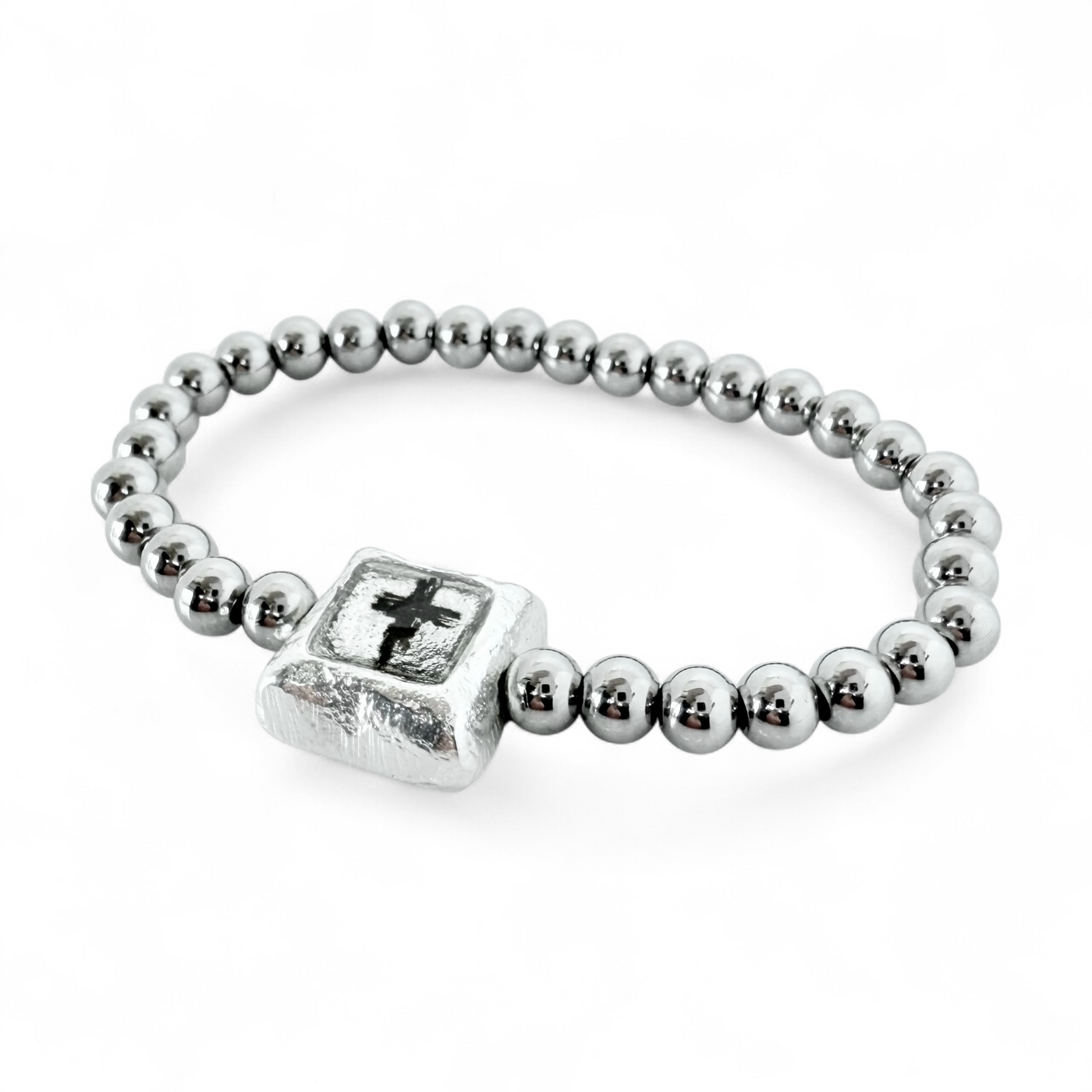 Square Etched Metallic Cross - Silver