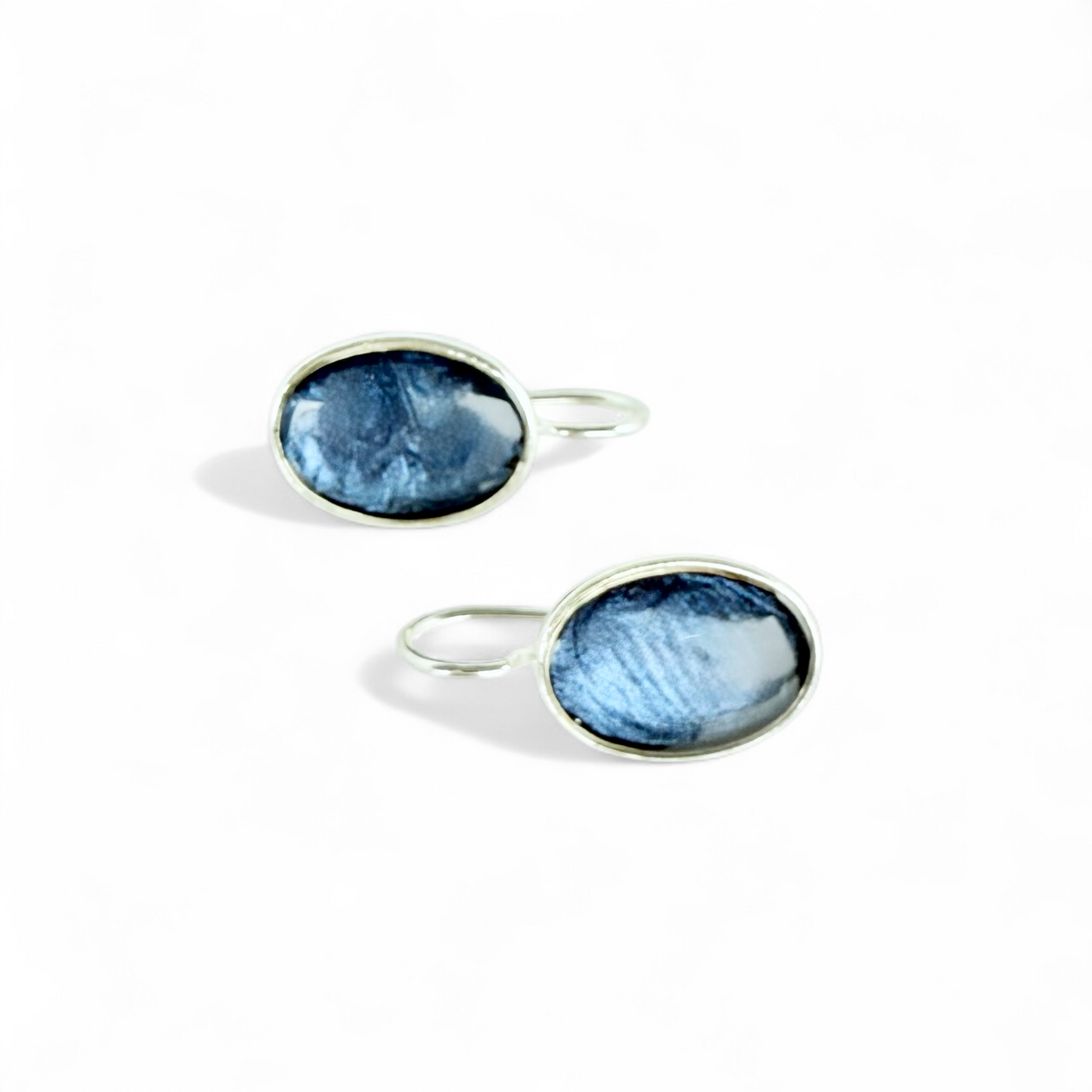 Oval Drop Earring - Blue - Silver