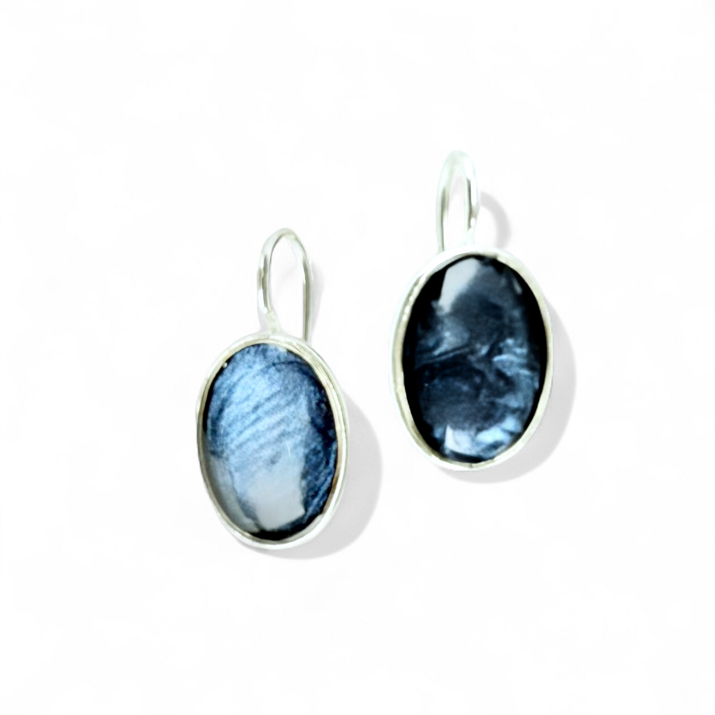Oval Drop Earring - Blue - Silver