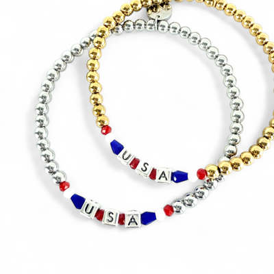 USA - RW&B - Block Letters - Silver