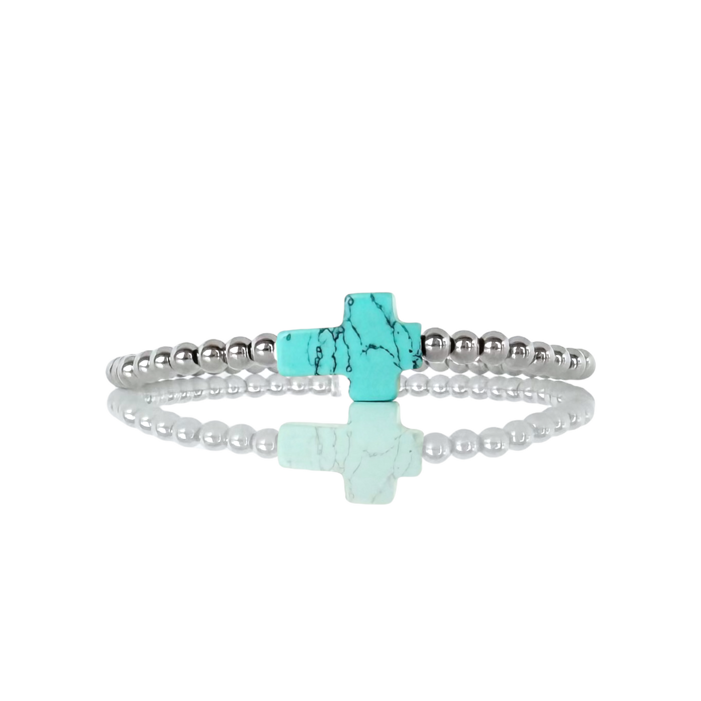 Cross Gemstone - Light Turquoise - Silver