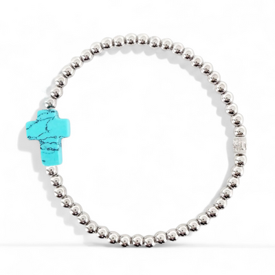 Cross Gemstone - Light Turquoise - Silver