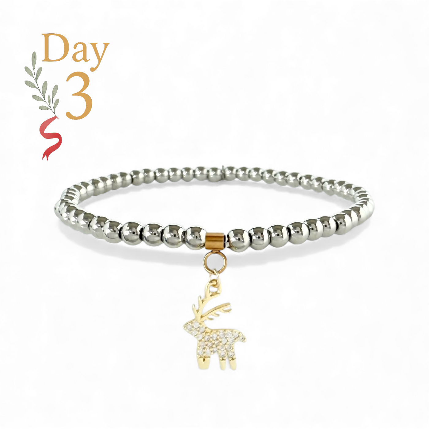 Day 3: Mini Pave Reindeer Pendant - Gold + Santa Pouch