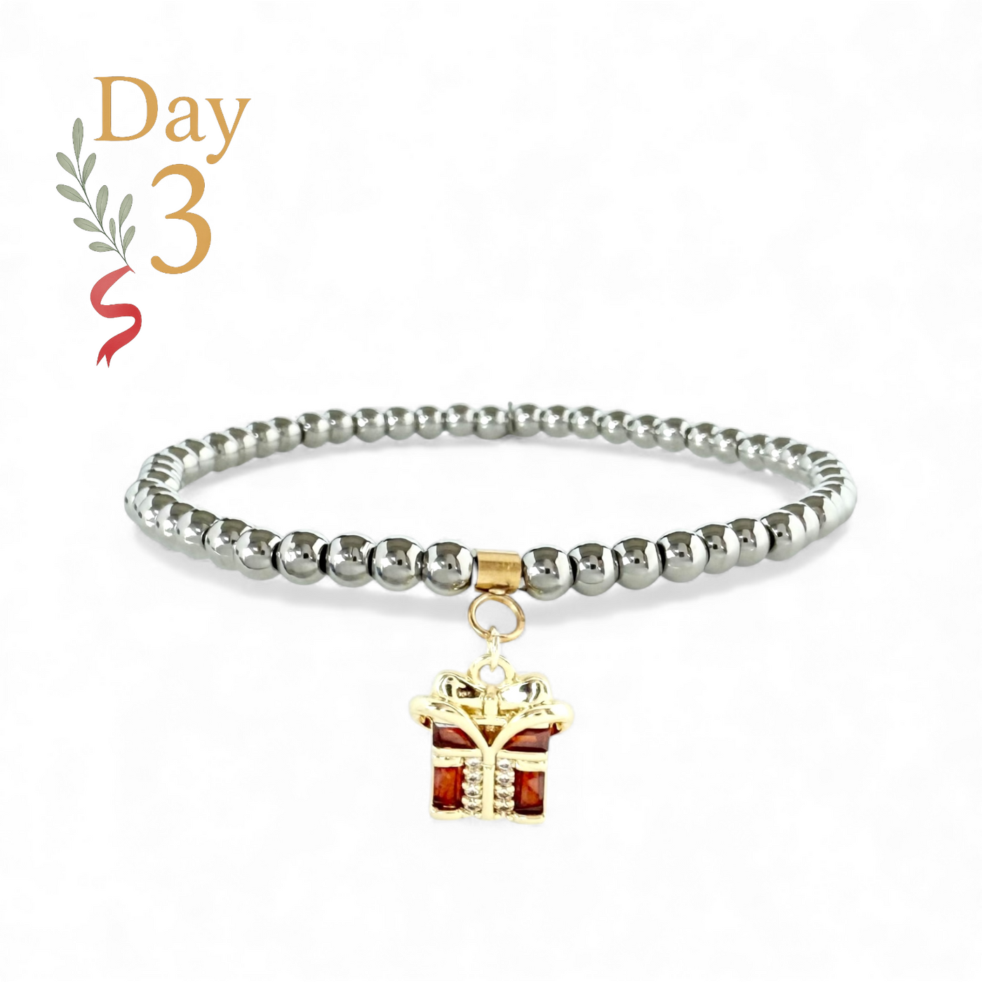 Day 3: Mini Red Present Charm - Gold + Santa Pouch