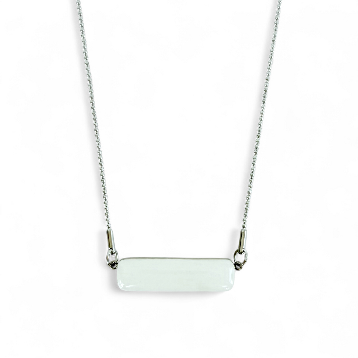Horizontal Bar Necklace Pearl White- Silver