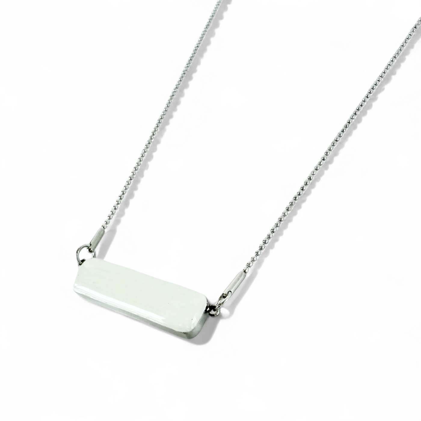 Horizontal Bar Necklace Pearl White- Silver