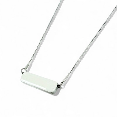 Horizontal Bar Necklace Pearl White- Silver