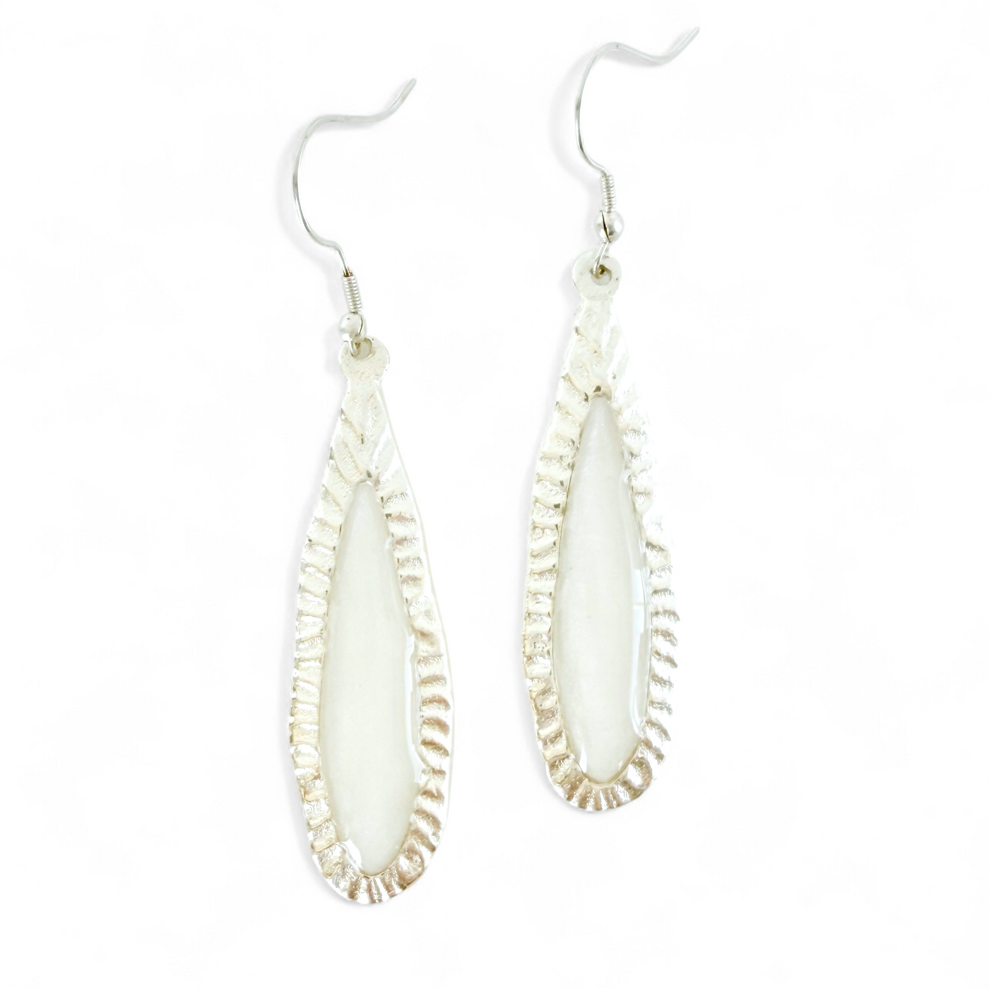 Elongated Earrings - Pearl White - Silver