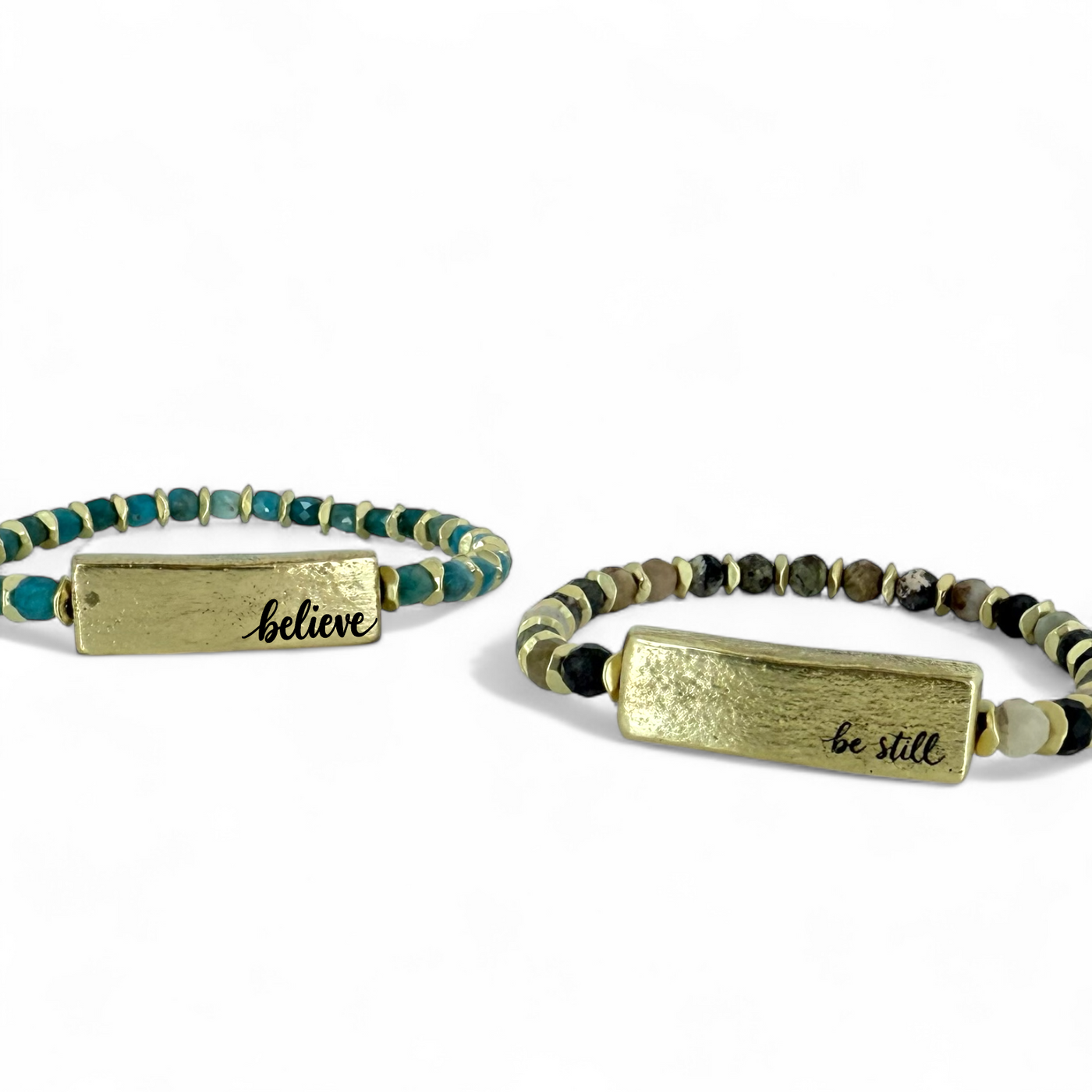 Tessa Engraved Gold Plate - Natural Colored Gemstone - be still
