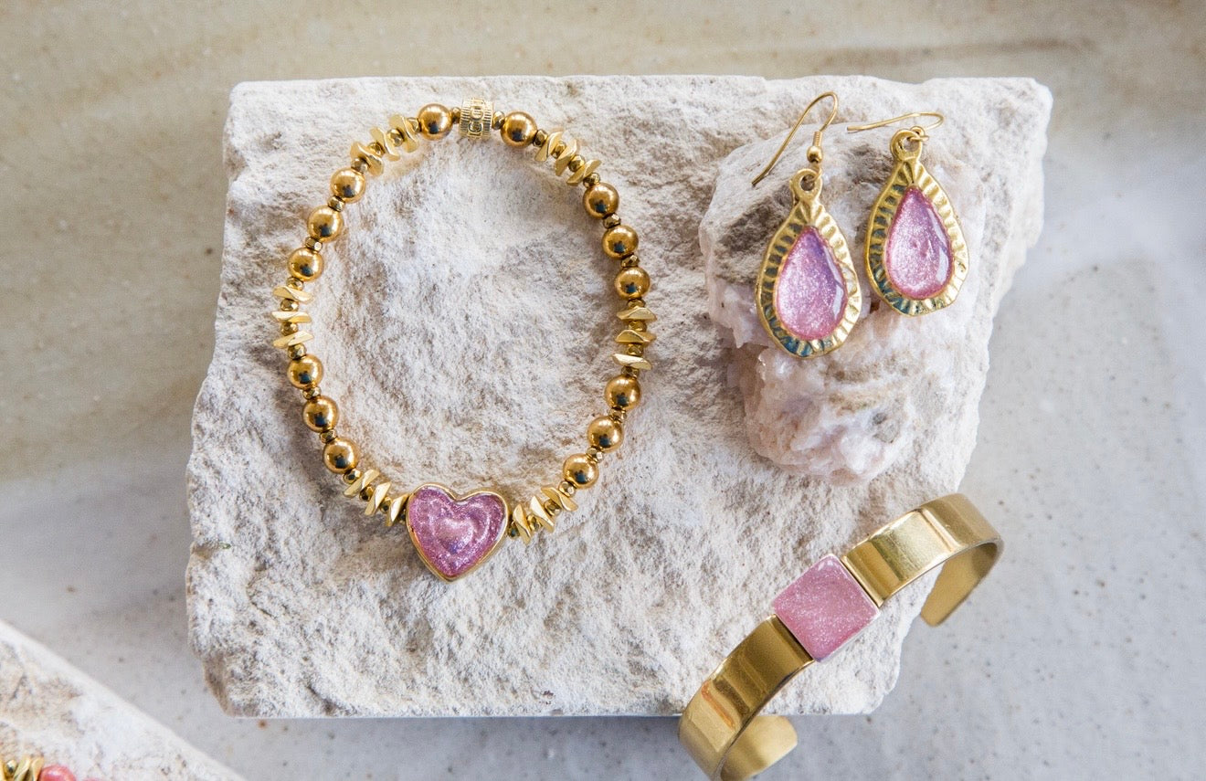 Sweetheart Gold .5 Inch Square - Pink