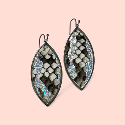 Python Leaf Shaped Earrings - Cerulean Nights on Silver