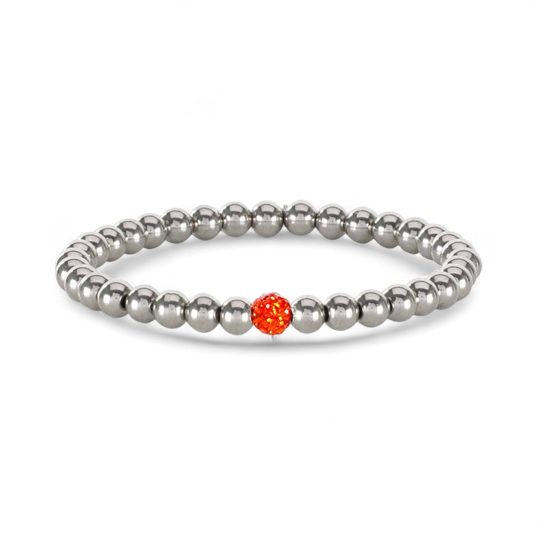 Ireland Inline Silver 6mm Beaded Bracelet - Orange
