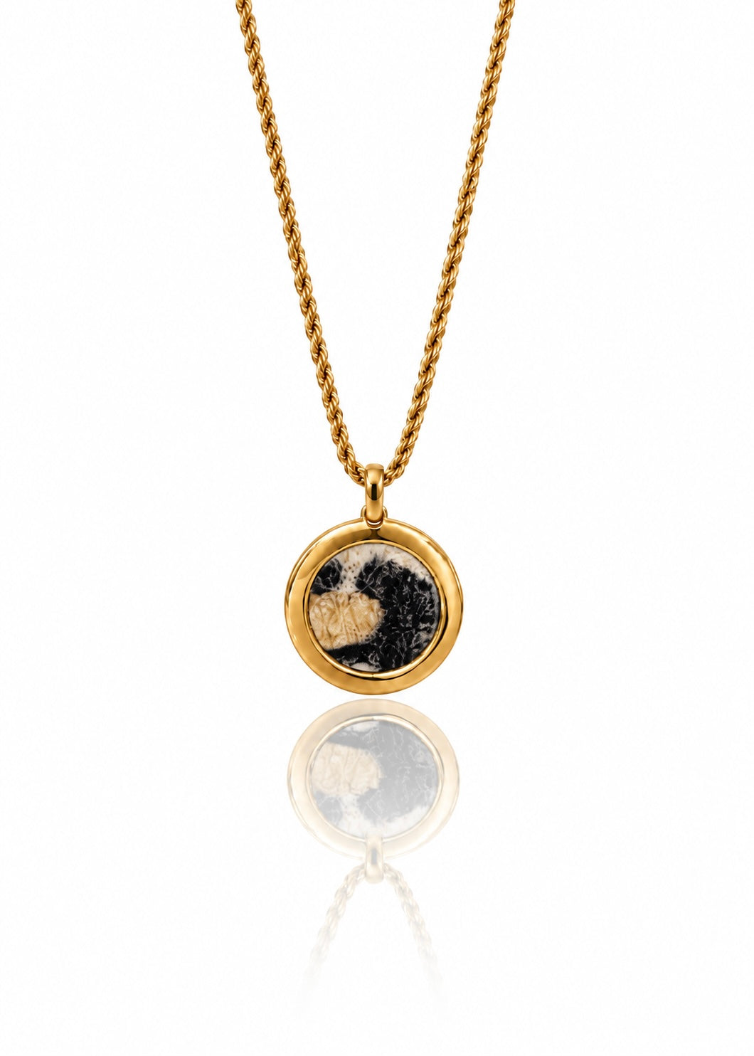 Center Stage leopard-print round gold-tone pendant necklace