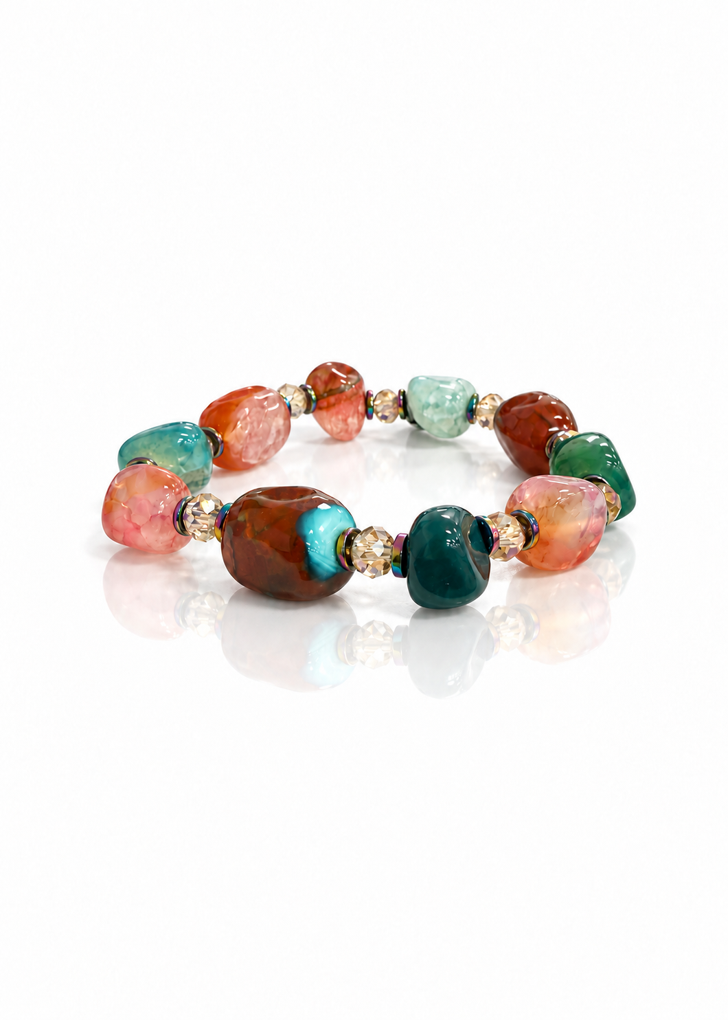 Chasing Color polished agate, glass and hematite bracelet