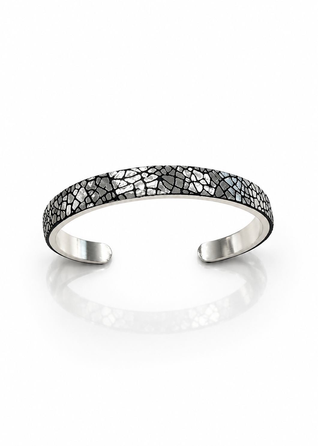 Chrome Crush quarter-inch silver-tone brass cuff with silver-and-black lambskin, alternate view