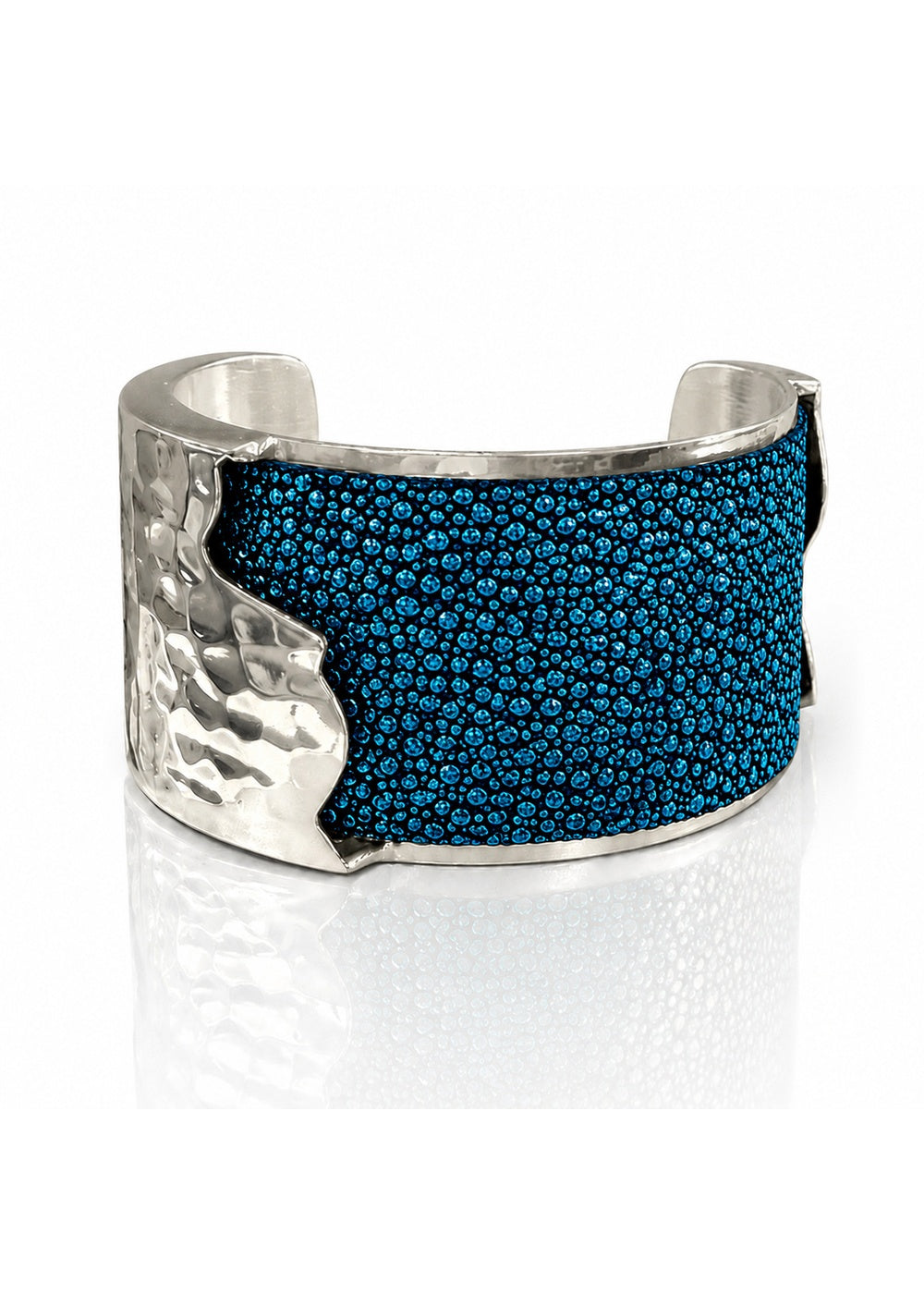 Dallas Silver Cuff with Cerulean Blue Stingray, 1.5 inch width