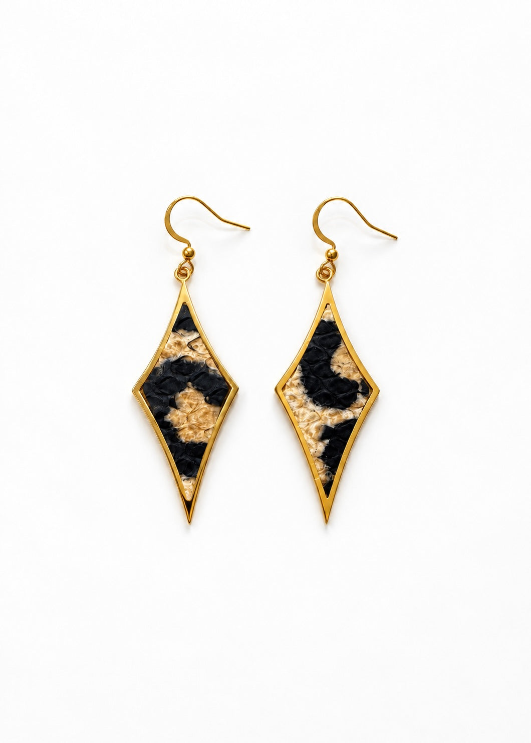 Double Trouble leopard-print diamond-shaped gold earrings