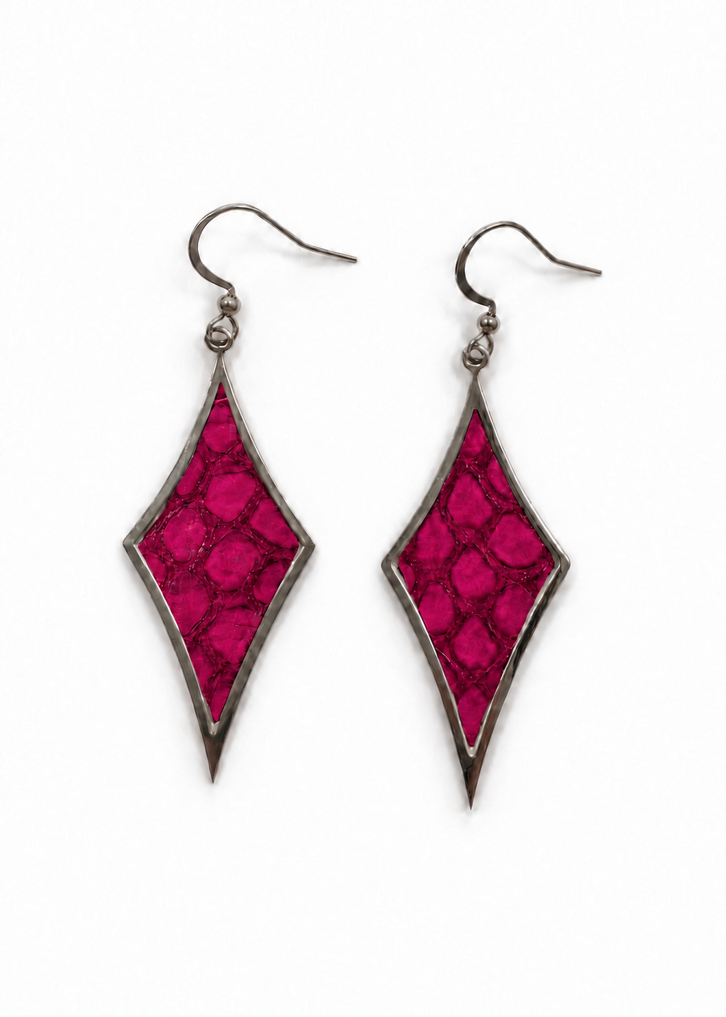 Fashionably Late pink diamond-shaped earrings with silver-tone frames