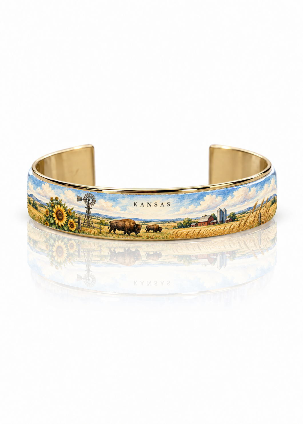 Kansas Watercolor Art Deco Cuff – Gold