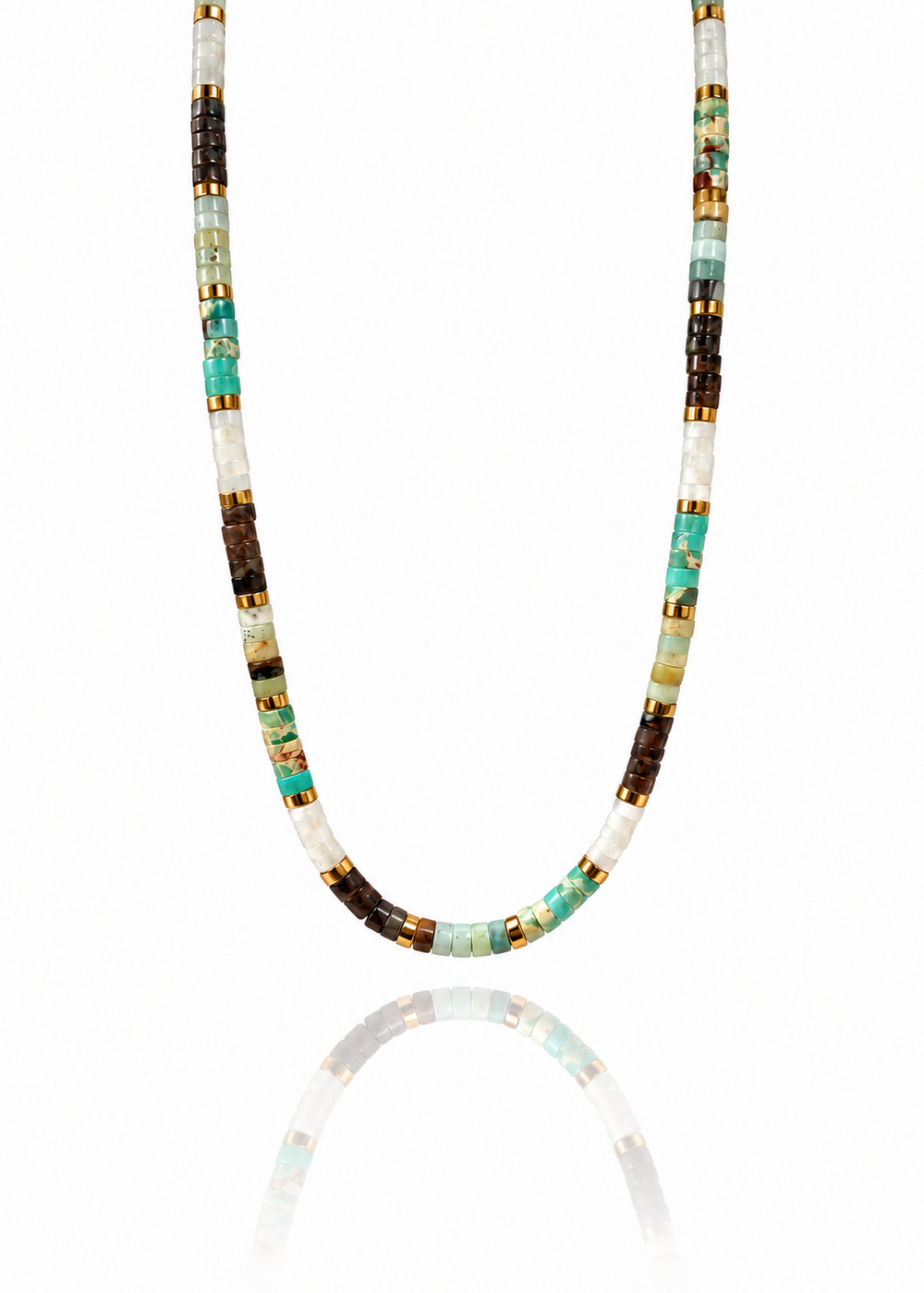 Painted Sky - Blue beaded necklace with gold-tone stainless steel accents