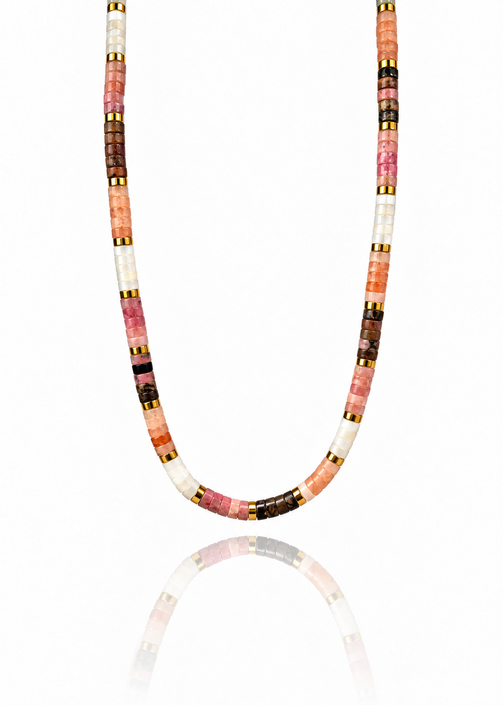 Painted Sky - Pink beaded necklace with gold-tone stainless steel accents
