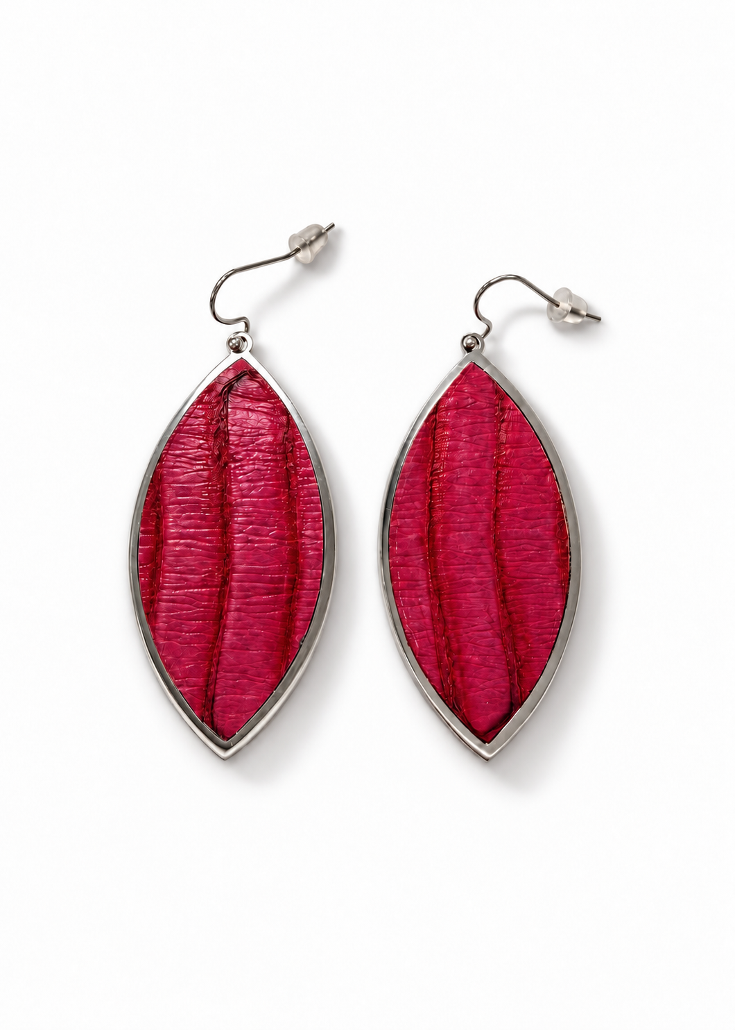 Pink Attitude earrings with a subtle shadow on white