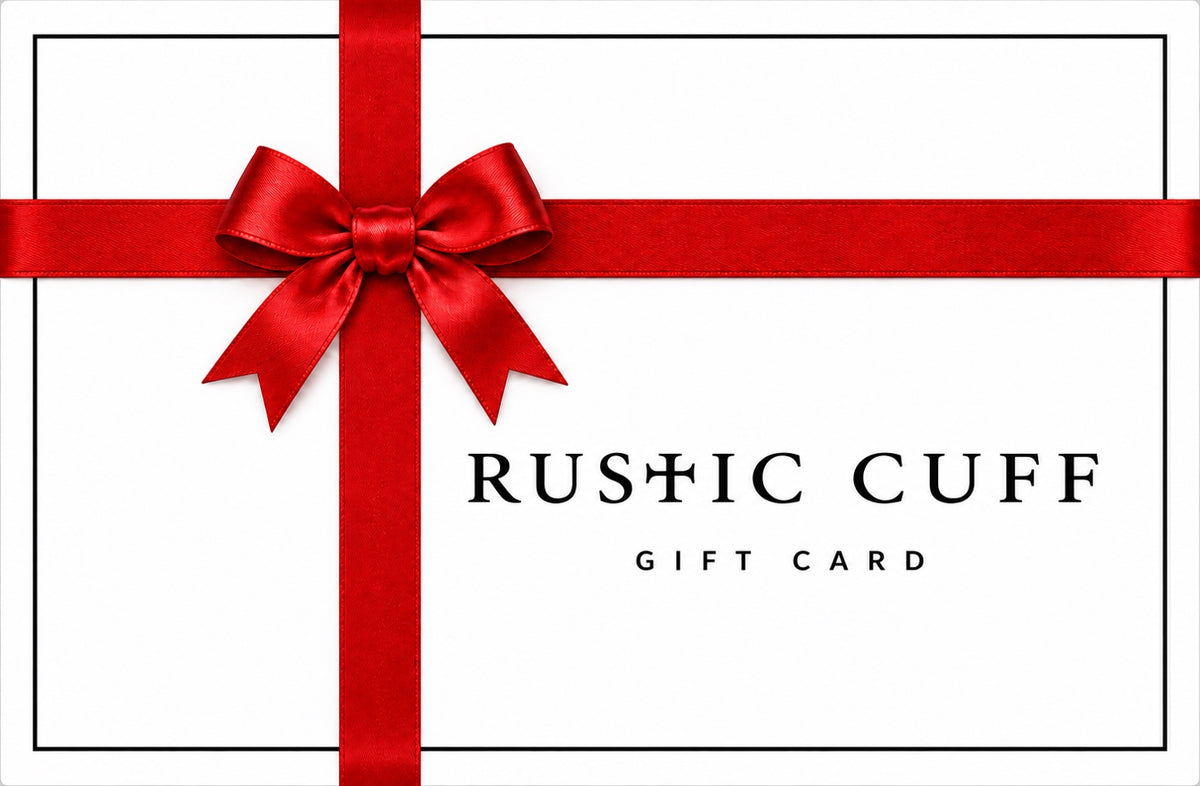 Rustic Cuff gift card with red ribbon