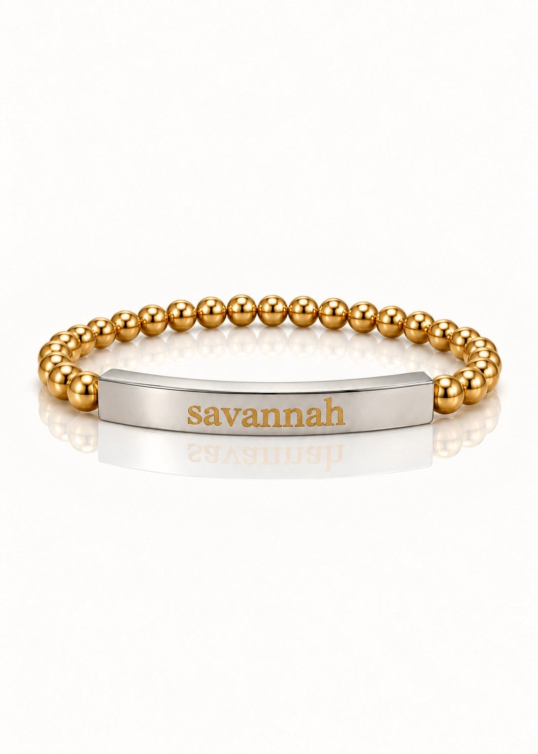 Signature Name Bracelet – 6mm gold, Savannah example