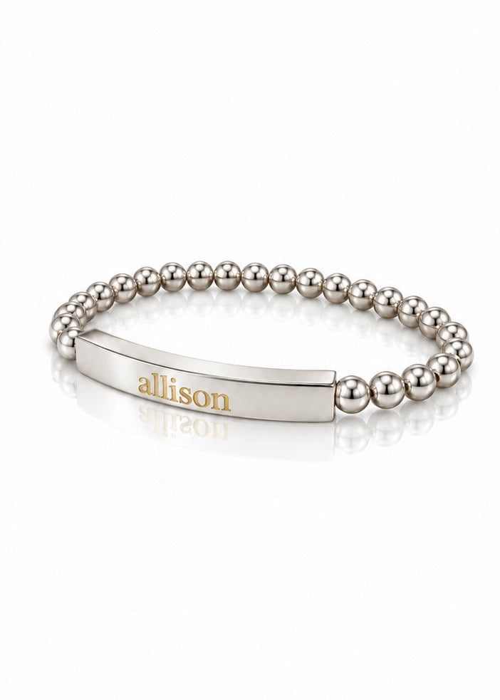 Signature Name Bracelet – 6mm silver, Allison example