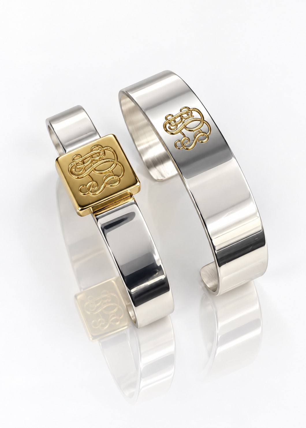 Square vine monogram cuff beside smooth vine monogram cuff sold separately