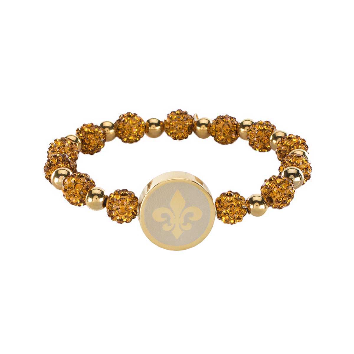 Brandi Engraved Symbol Shamballa Beaded Bracelet - Gold