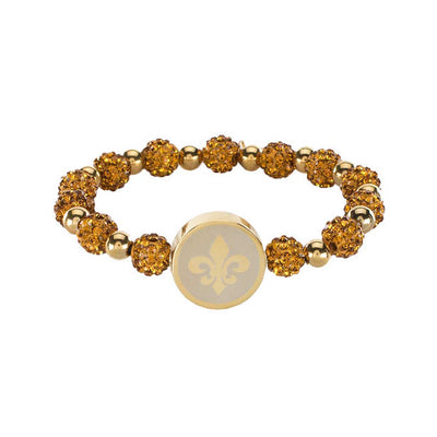 Brandi Engraved Symbol Shamballa Beaded Bracelet - Gold