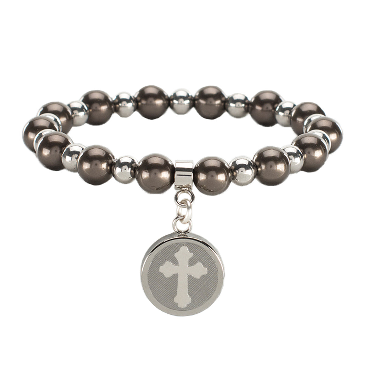 Allison Pearl Cross - Brown with Silver