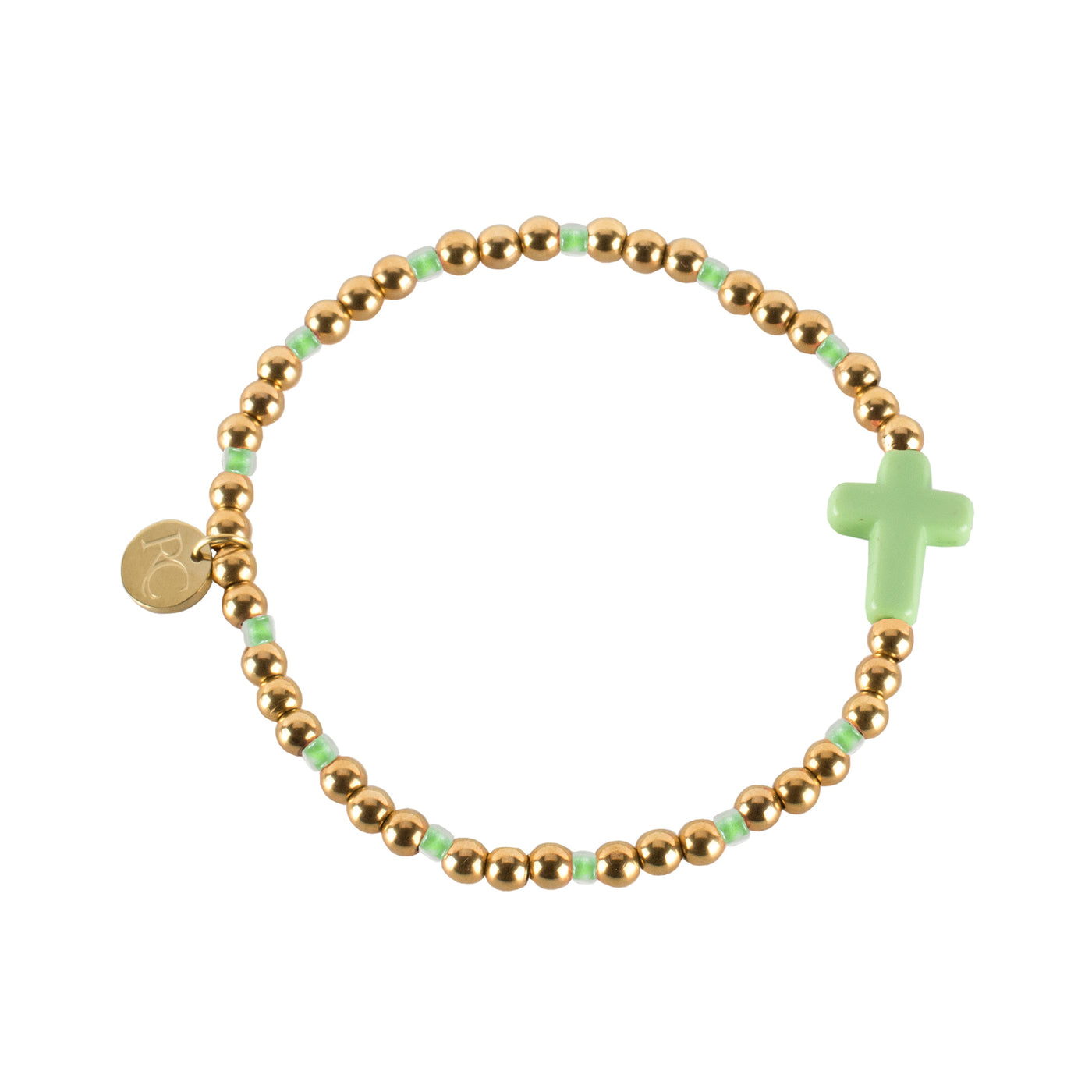 Faith Beaded Gold Bracelet with Cross in Green