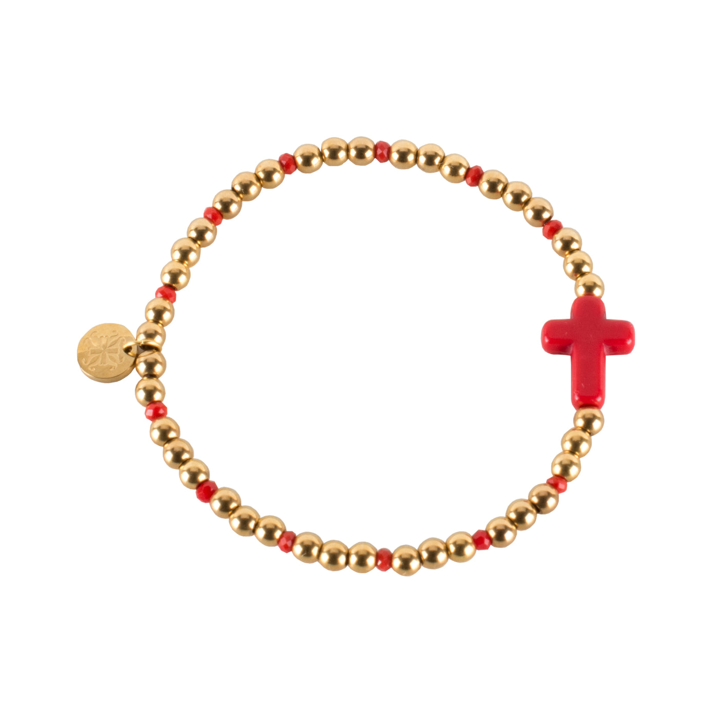 Faith Beaded Gold Bracelet with Cross in Red