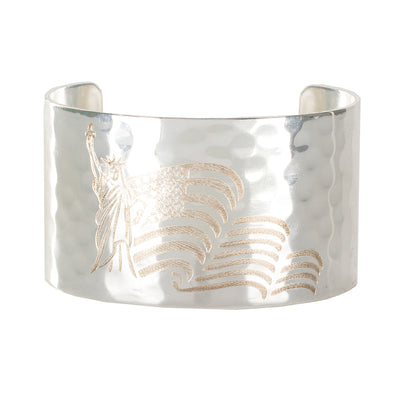 Limited Edition 1.5" Engraved Statue of Liberty & Flag Cuff - Silver