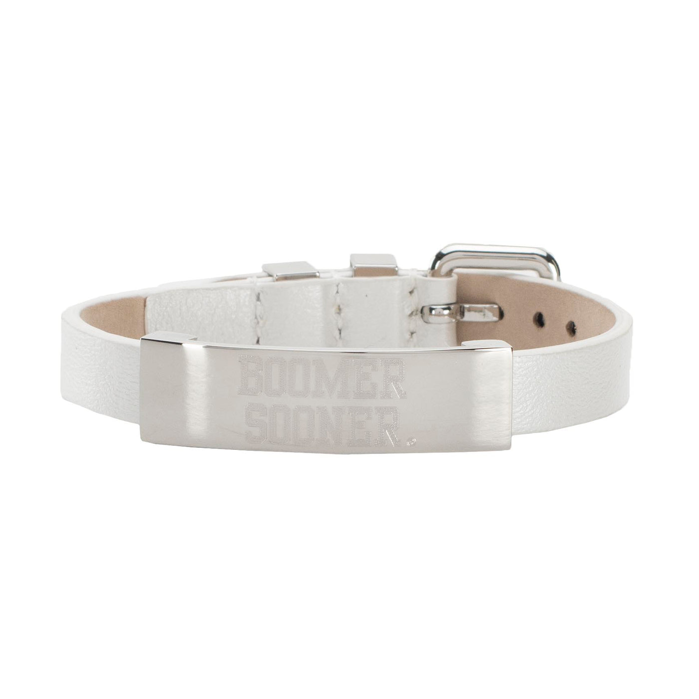 NCAA Betsy Leather Bracelet - University of Oklahoma "BOOMER SOONER" White Silver